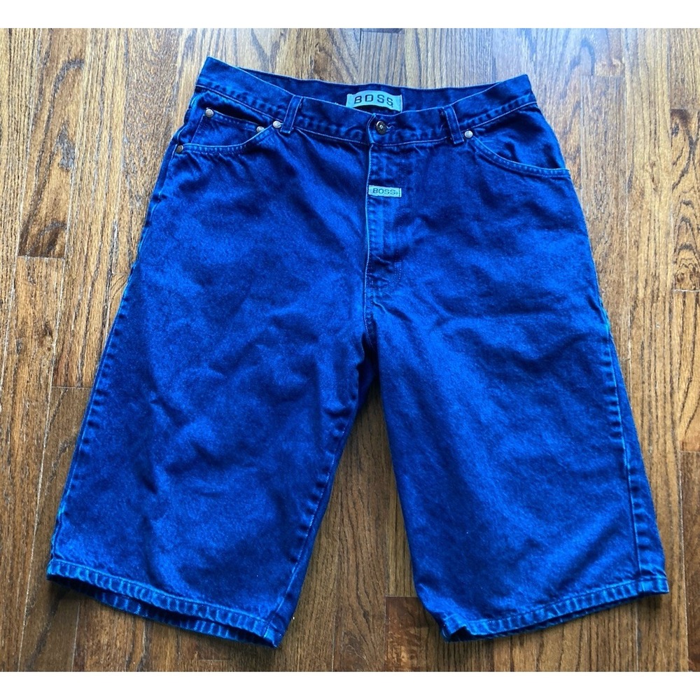 Boss Denim Baggy Jean Shorts Mens Size 36 (fits 34) VTG Y2K Hip Hop Skater Blue